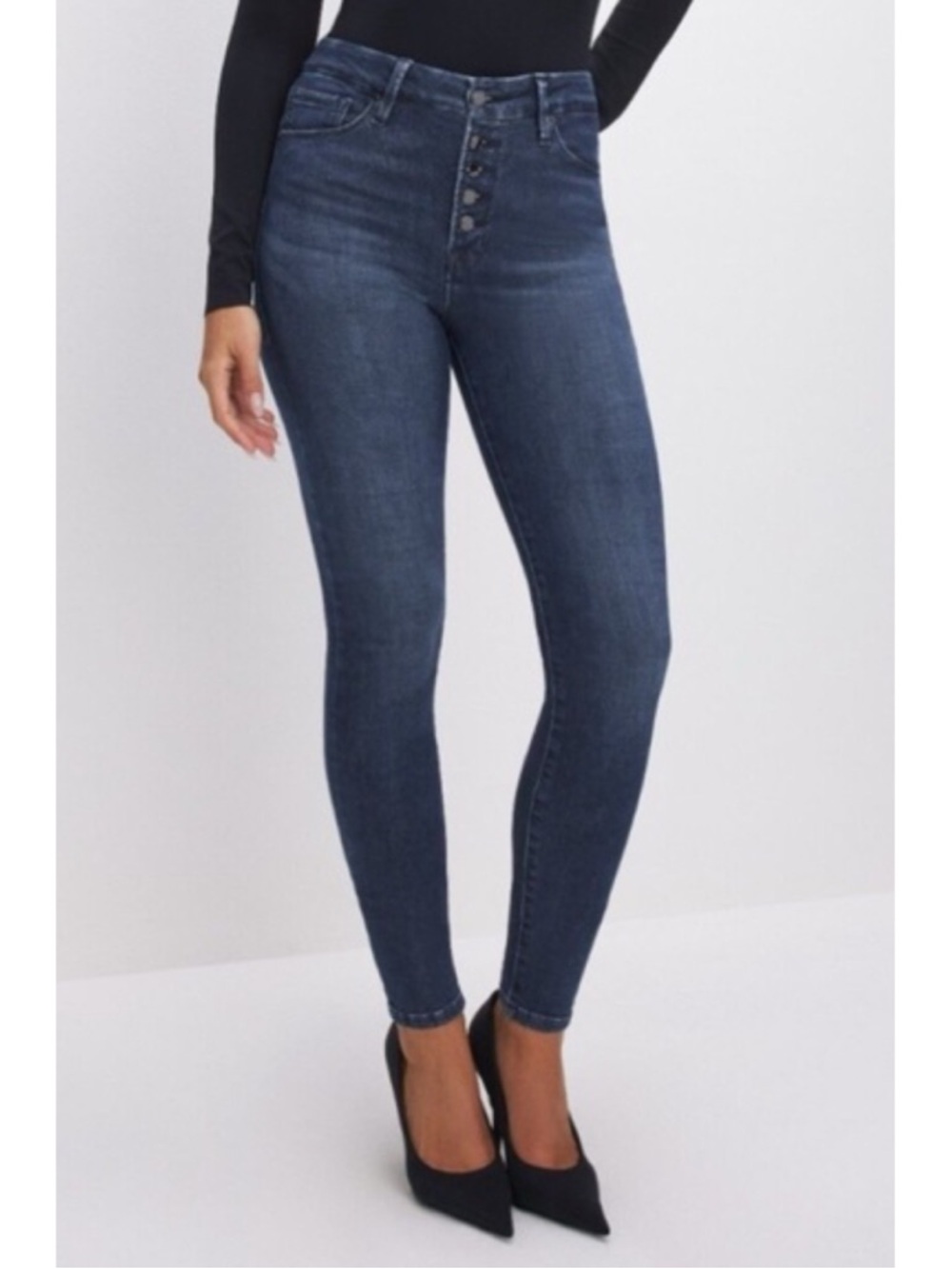 Good American GOOD WAIST  Button Fly High-Rise Skinny Jeans in Indigo  Size 27
